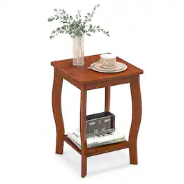 Gymax - 2-Tier Square End Table Narrow Sofa Side Nightstand w/ Storage Shelf & Wood Legs - Walnut