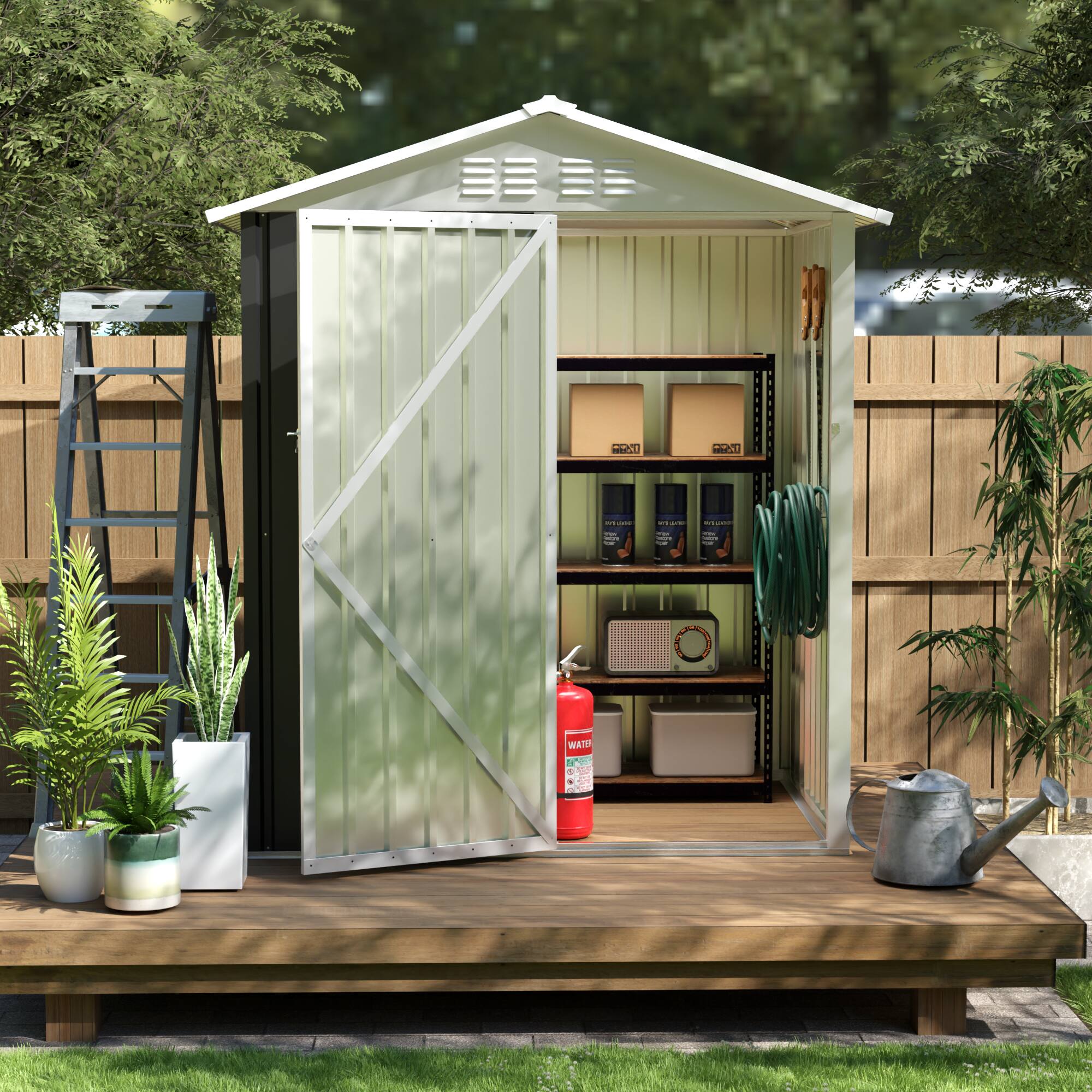 Angle. Anysun - 5.4x4.27 FT Outdoor Storage Shed with Hinge Door – Metal Garden Shed for Backyard, Patio, Lawn, Utility & Bike Storage - Grey.