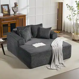 Jojoka - 61" Oversized Chaise Lounge Chair with Cloud-Like Corduroy, Throw Pillows, No Assembly Required - Gray