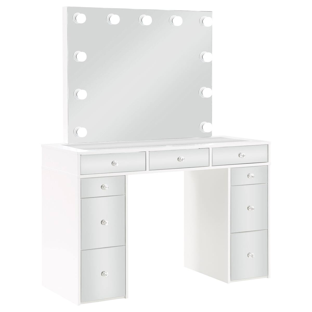 Left. Loheer - Loheer white makeup vanity table with lighted mirror and stool, 47.5-Inch - White.