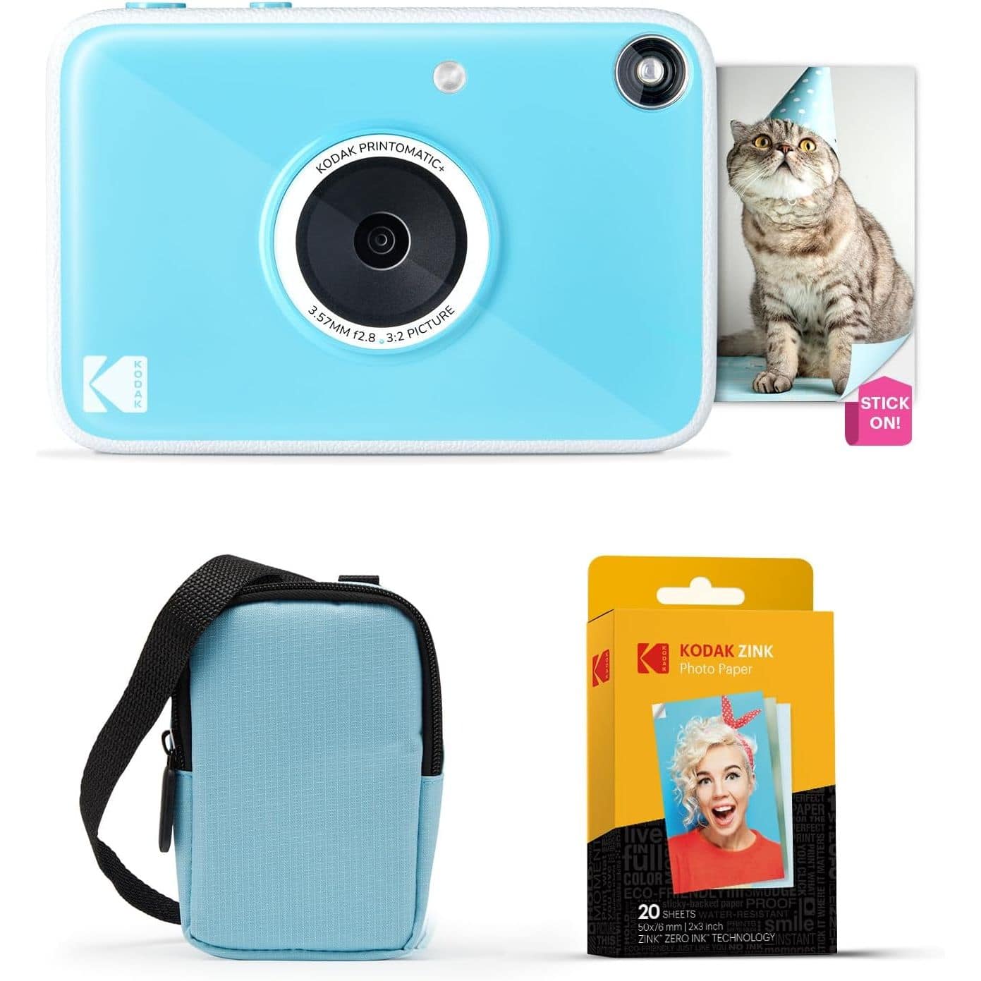 Kodak - Printomatic+ Instant Camera Bundle 10MP w/ Case & 20 Zink Paper - Blue