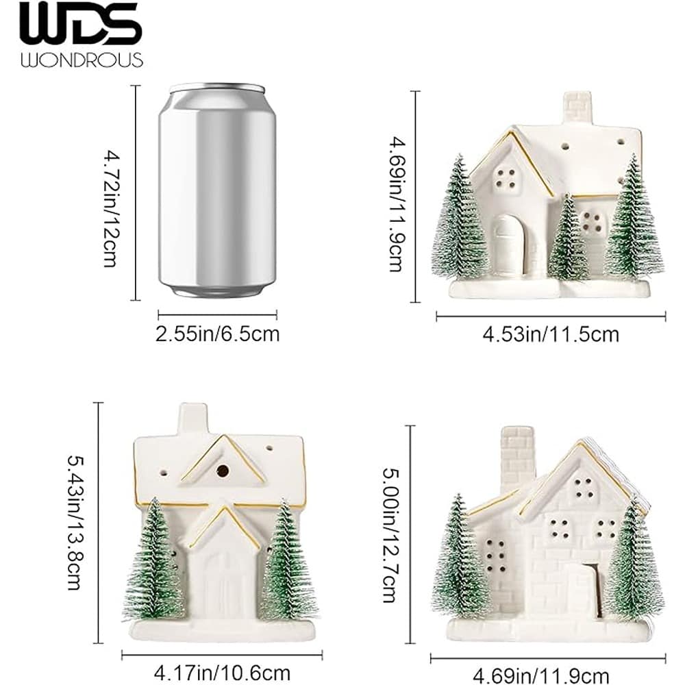 Schertz - 3-Piece Light-Up Ceramic Christmas Village Set – Houses with Green Pine Trees, Tabletop Holiday Decor for Home, Fa - White