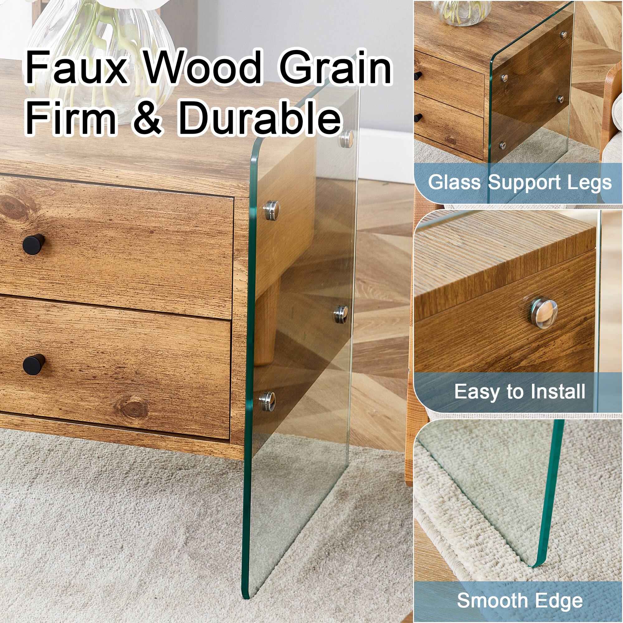 Faux Wood Grain  
Firm & Durable  

Glass Support Legs  

Easy to Install  

Smooth Edge