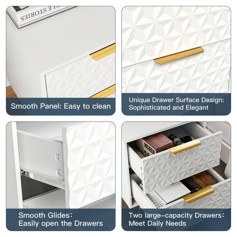 - Smooth Panel: Easy to clean
- Unique Drawer Surface Design: Sophisticated and Elegant
- Smooth Glides: Easily open the Drawers
- Two large-capacity Drawers: Meet Daily Needs