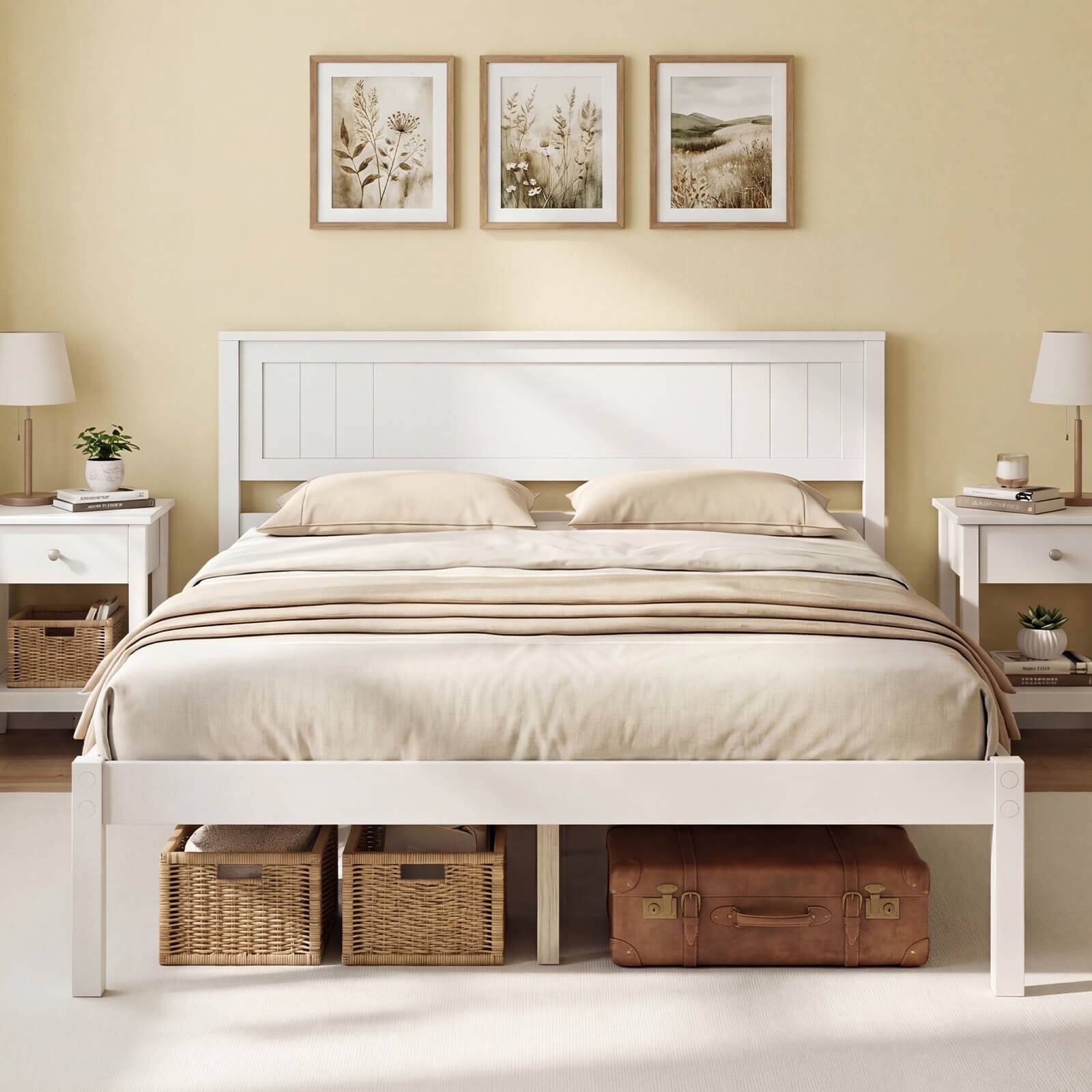 Alt View 5. Costway - Costway Full Size Wooden Platform Bed Frame with Headboard Mattress Foundation - White.