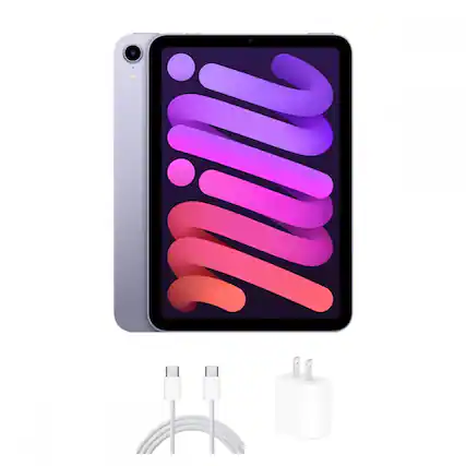 Front. Apple - 8.3-inch iPad Mini 6th Generation (2021) Wi-Fi and Cellular 64GB (Unlocked) - Purple.