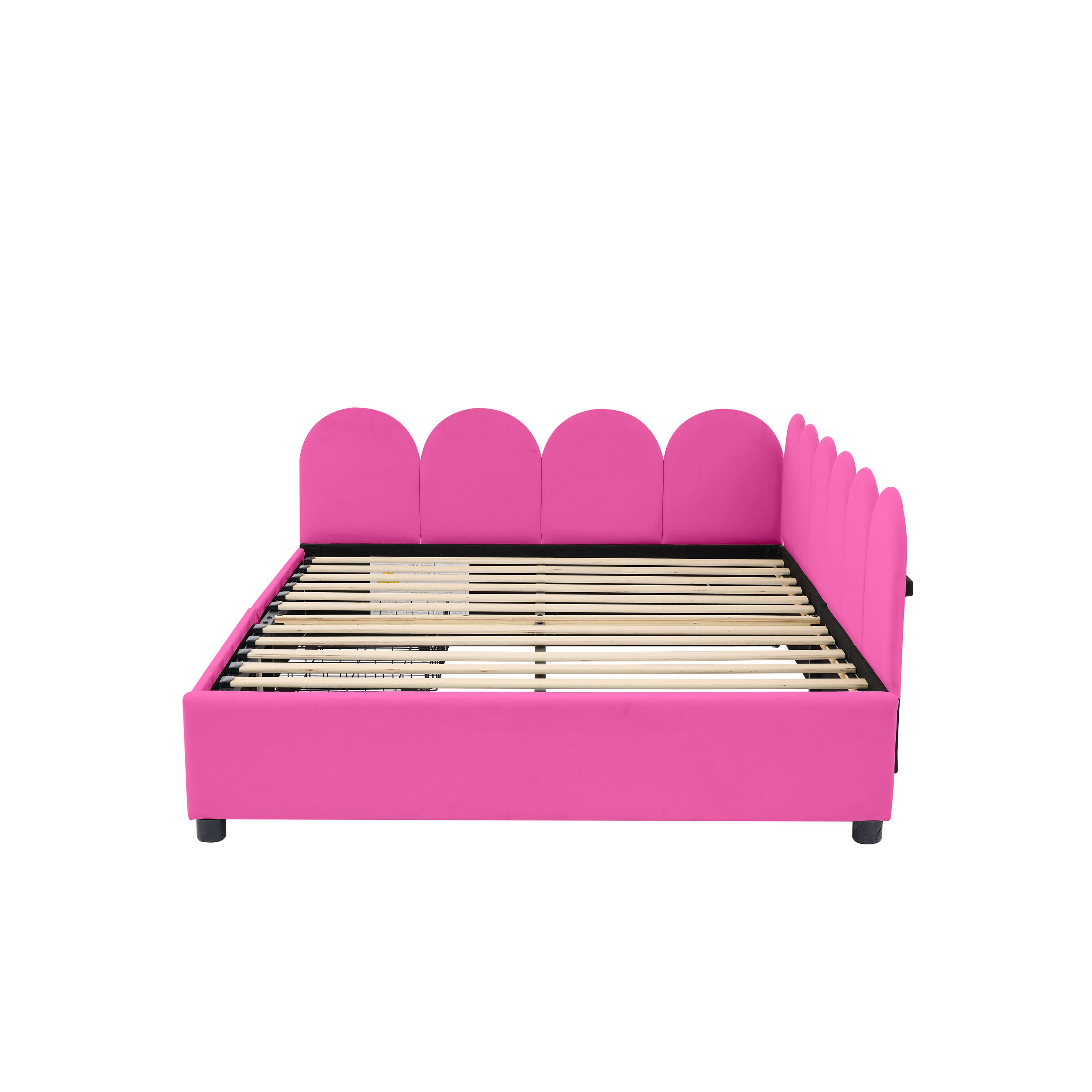 Back. Tiramisubest - Full Size Upholstered Daybed with 2 Drawers, Velvet Sofabed with Soft Fabric Headboard, No Box-spring Needed, Rose Red - Rose Red.