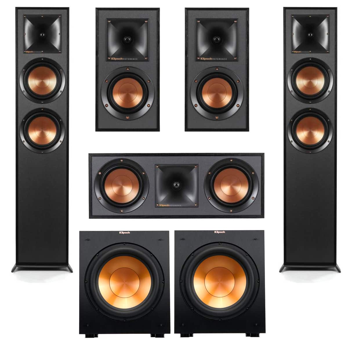 Klipsch - Reference Series 5.2 Home Theater Pack with 2x R-625FA Floorstanding Speakers, R-52C Center Channel Speaker, 2x