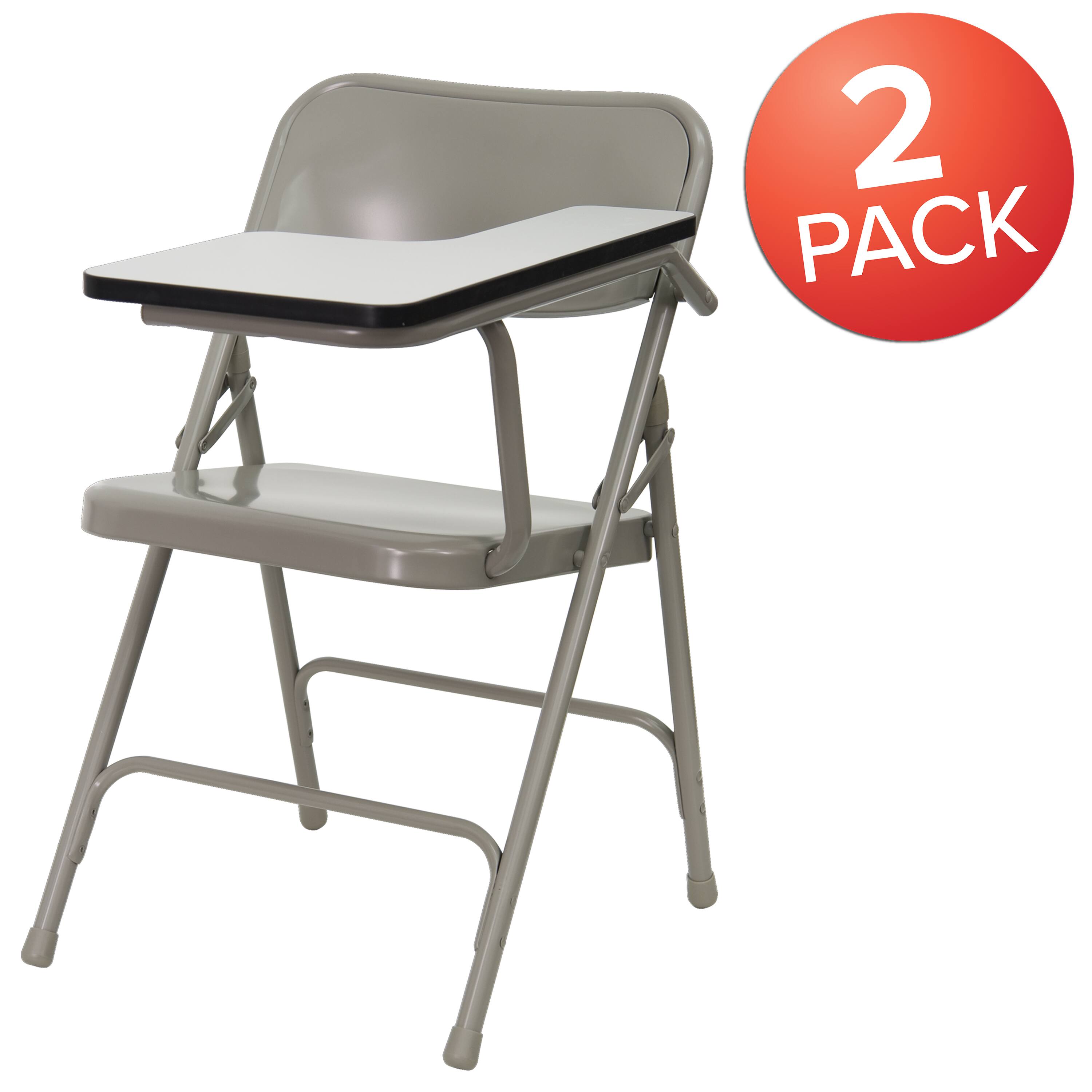 Alt View 1. Emma + Oliver - 2 Pack Premium Steel Folding Chair with Left Handed Tablet Arm - Beige.