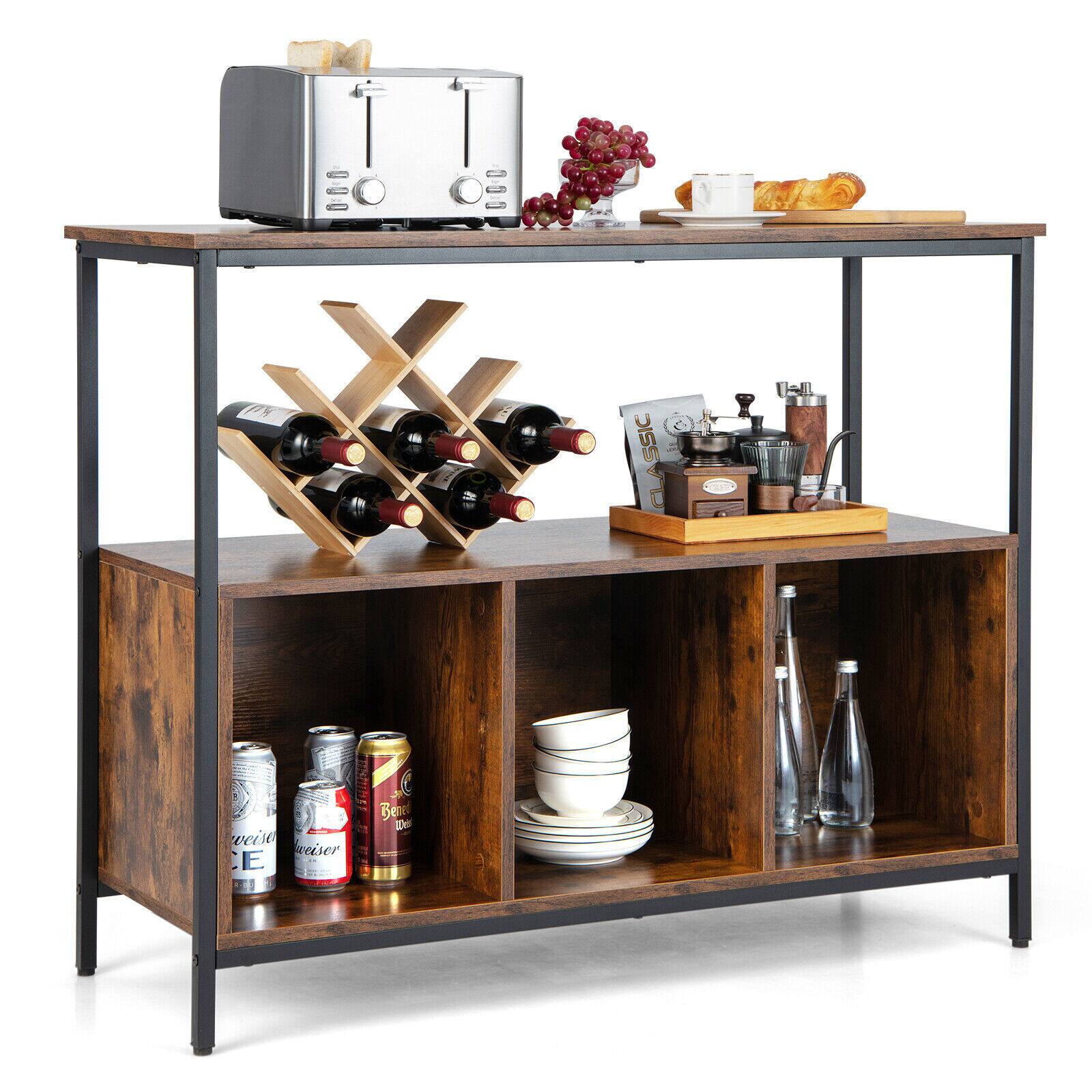 SlickBlue - Modern Sideboard Buffet with 3 Compartments for Kitchen Storage - Rustic Brown