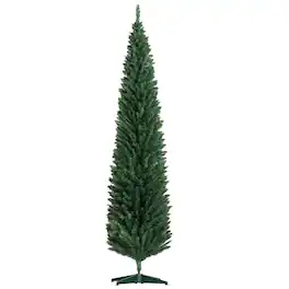 PULUZ - 8ft Unlit Pencil Artificial Christmas Tree with Realistic Branches and 618 Tips, Plastic Base - Green