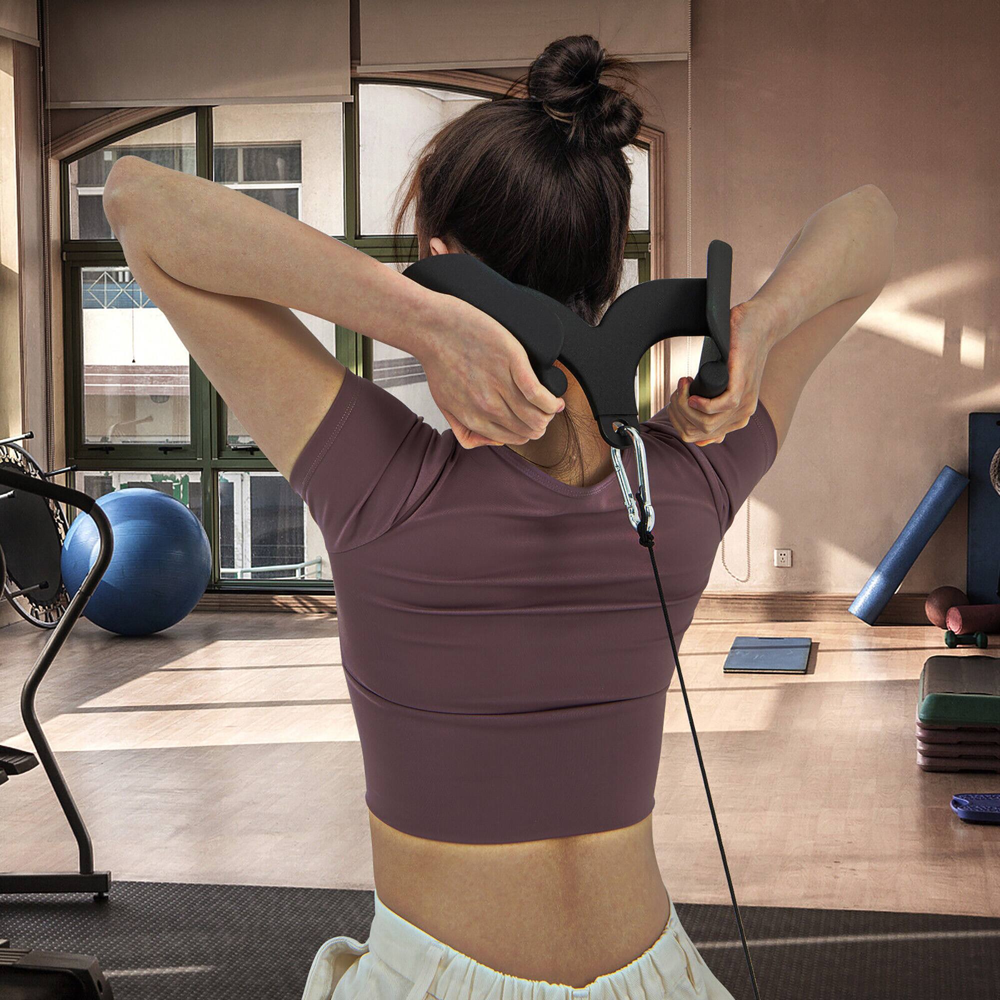 Alt View 15. Costway - LAT Pulldown Attachment Set Back Strength Training Bicep Tricep Handle Grips - Black.