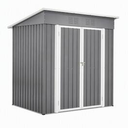 RYHNUYNE - 6x4 ft Steel Shed Lockable Door Tall Entry Weatherproof Garden Cabinet Pet House - Gray