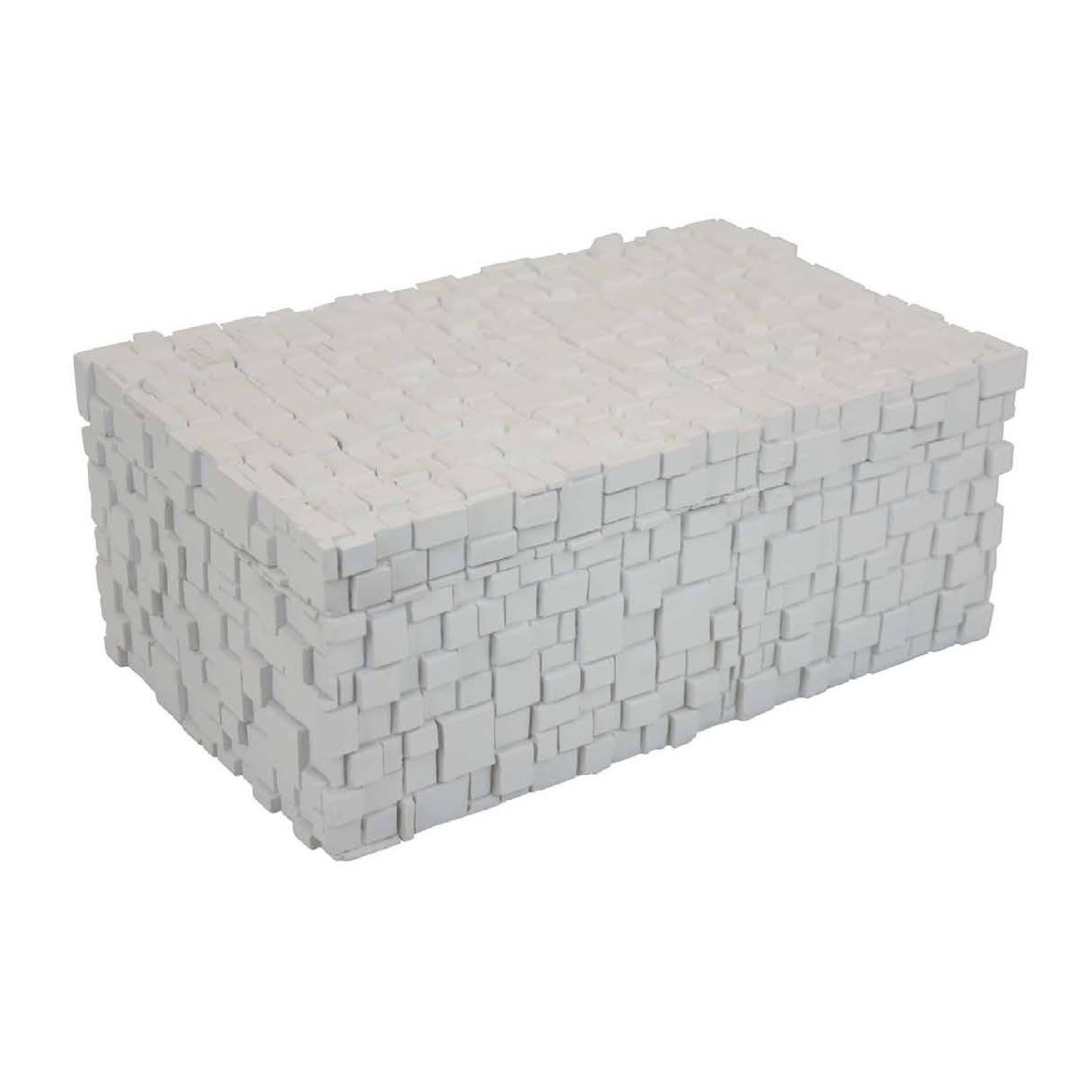 Front. Manhattan Lane - Lissa Decorative Storage Box, Matte White Textured Resin, 13 Inch - White.