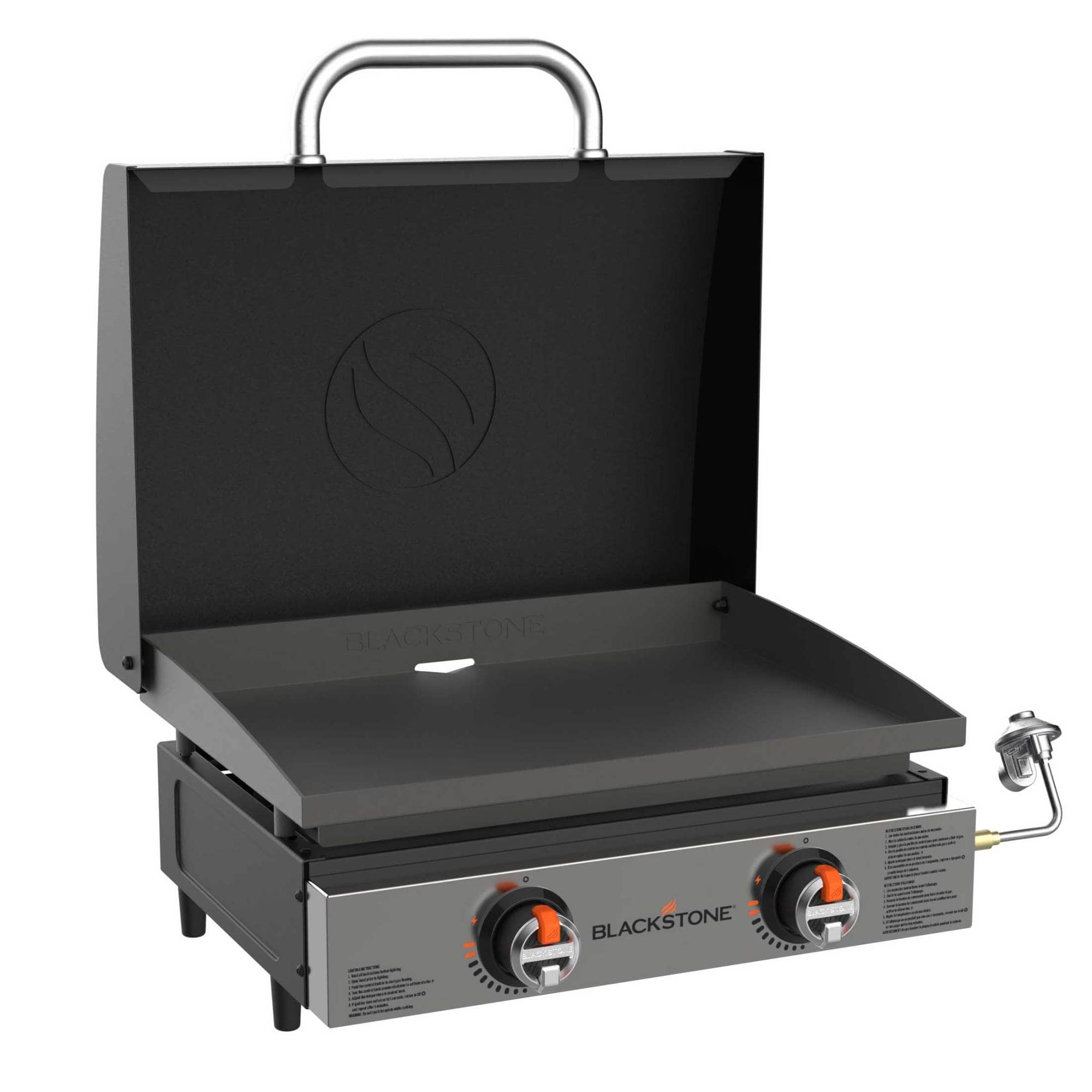 Angle. Blackstone - Original 22-in. Countertop Outdoor Griddle with Hood and Omnivore Plate - Black.
