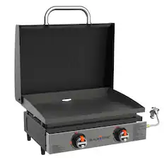 Angle. Blackstone - Original 22-in. Countertop Outdoor Griddle with Hood and Omnivore Plate - Black.