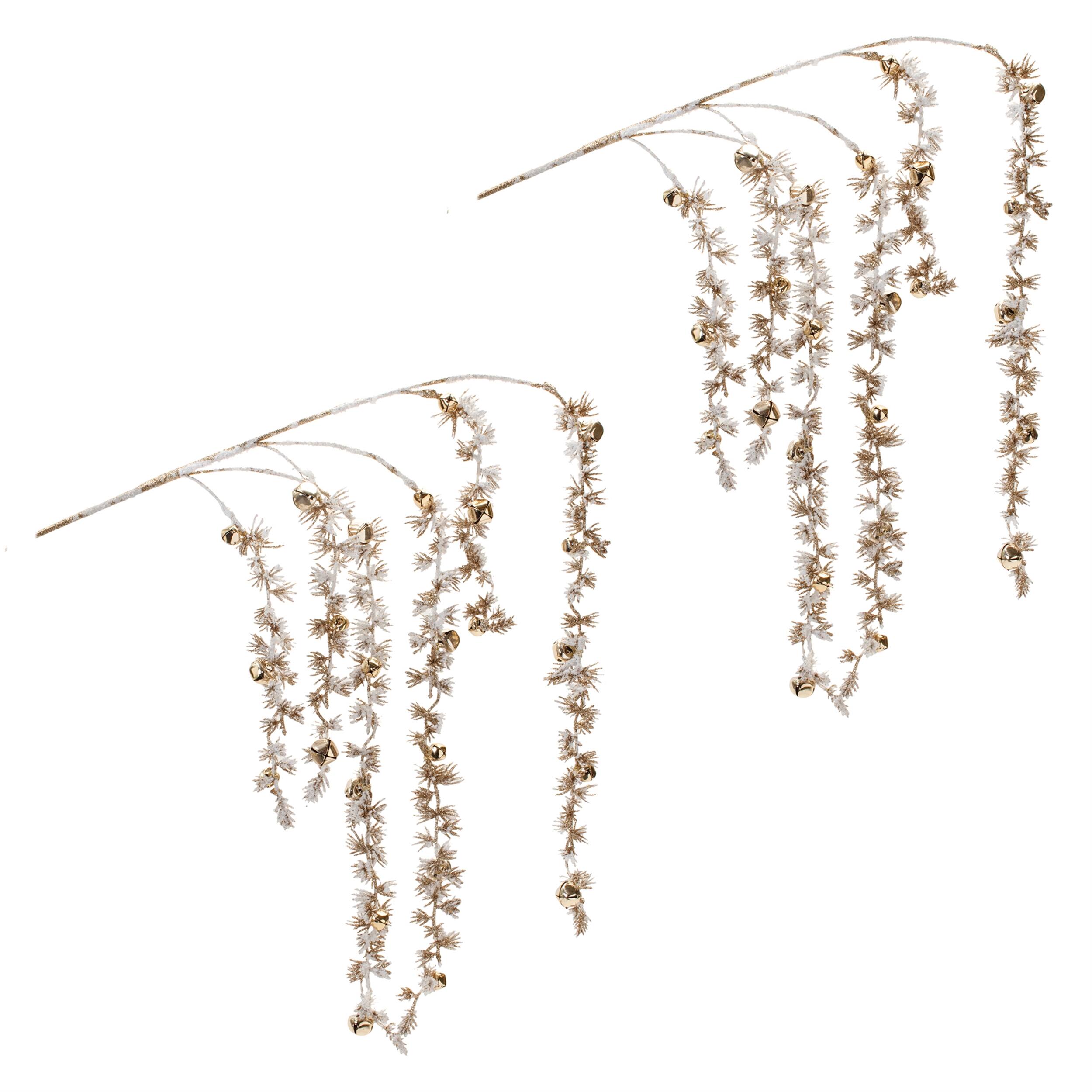 Left. BreeBe - Snowy Hanging Pine Bell Branch (Set of 2) - Golde, White.
