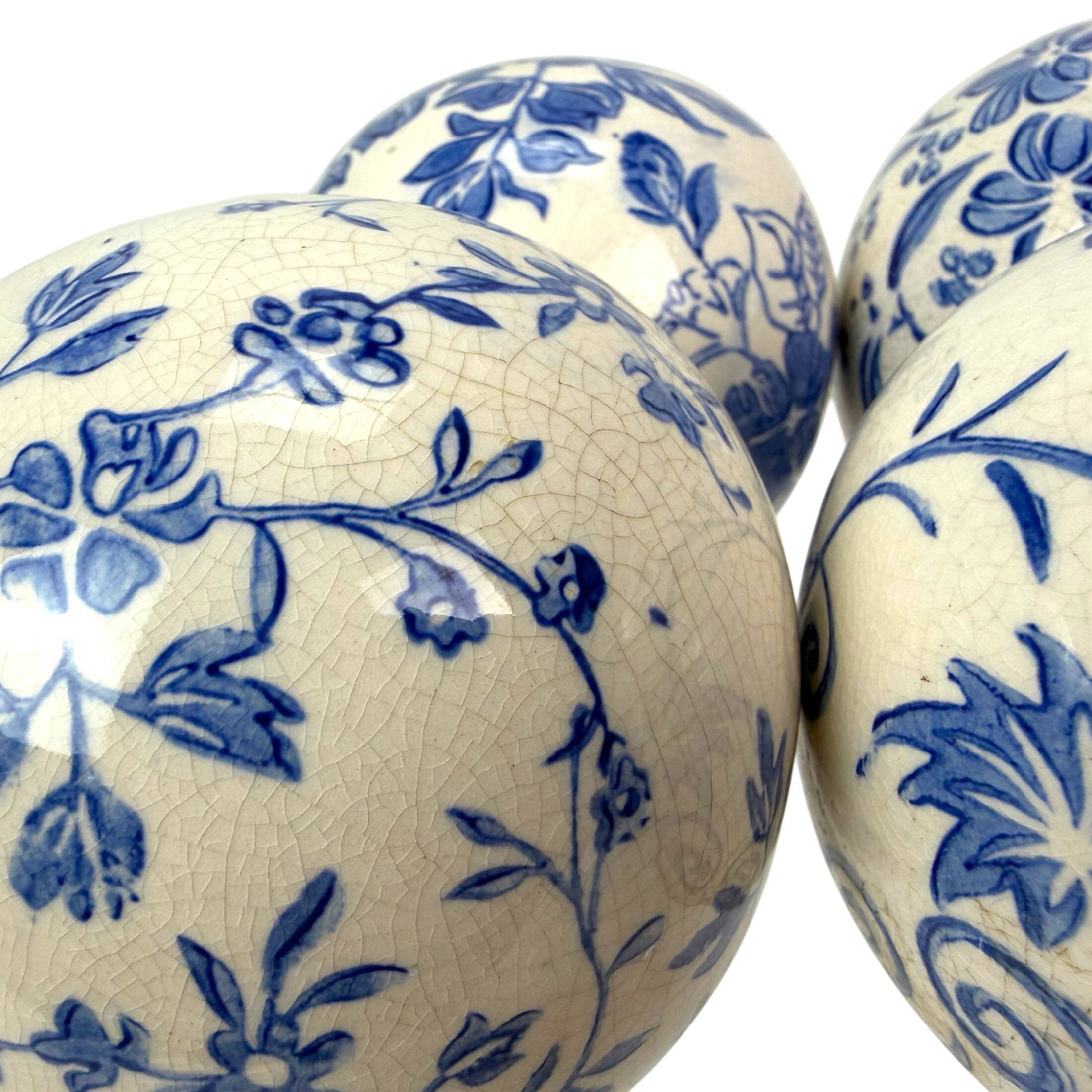 Alt View 4. Things2Die4 - Decorative Orbs Set of 4 Blue White Floral Crackle Ceramic 3.75 In - White.
