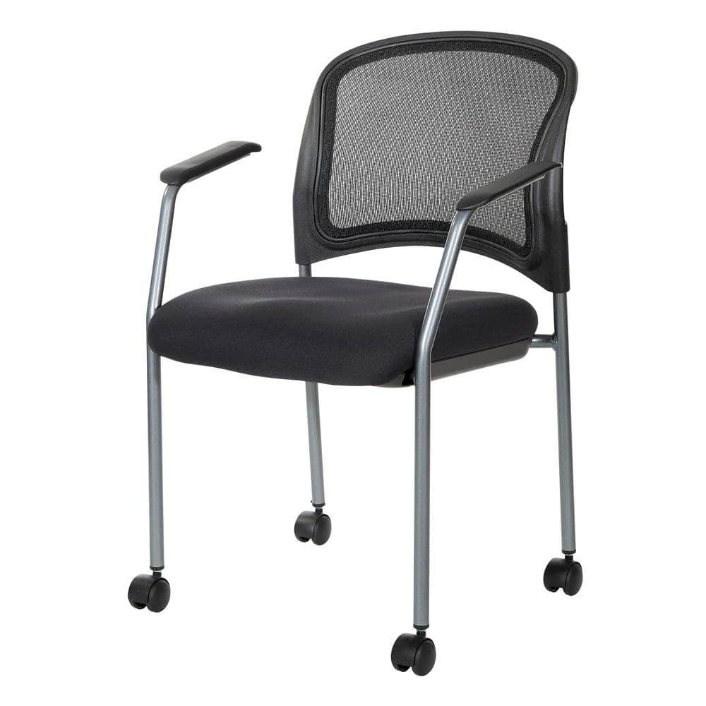 FurniFact - Black Reception Chair With Wheels – High-Back Guest Chair for Offices - Coal