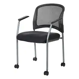 FurniFact - Black Reception Chair With Wheels – High-Back Guest Chair for Offices - Coal