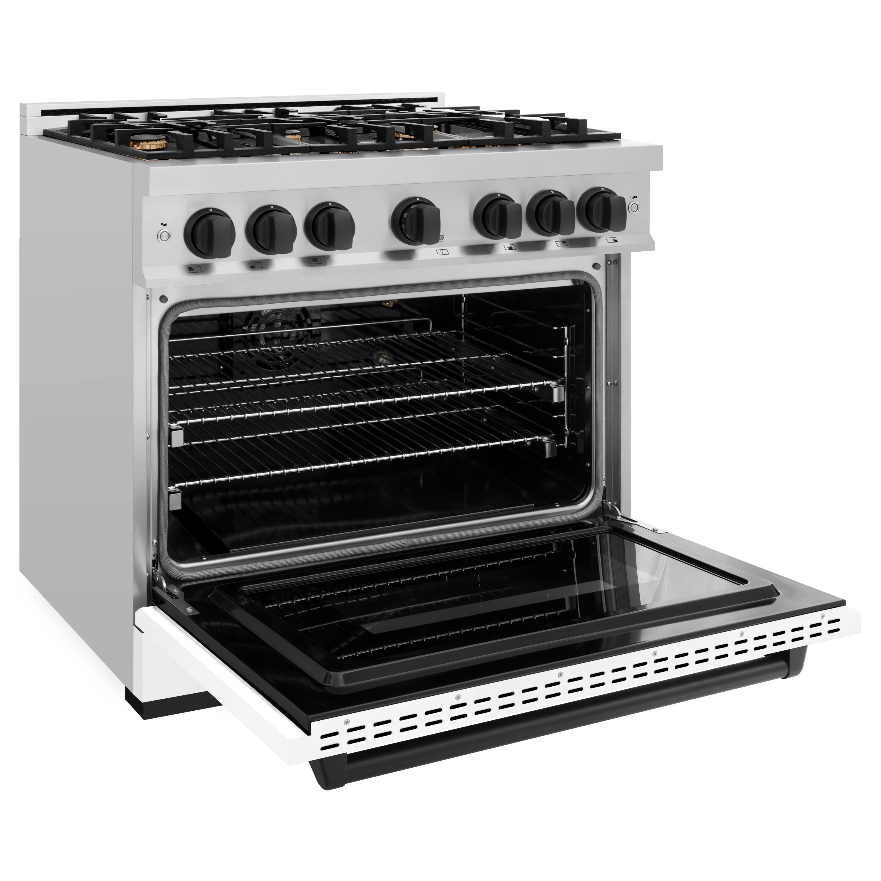 Left. ZLINE - ZLINE Autograph 36" Classic Gas Range with 6 Burners and Black Accents (CGRZ-WM-36-MB) - White.