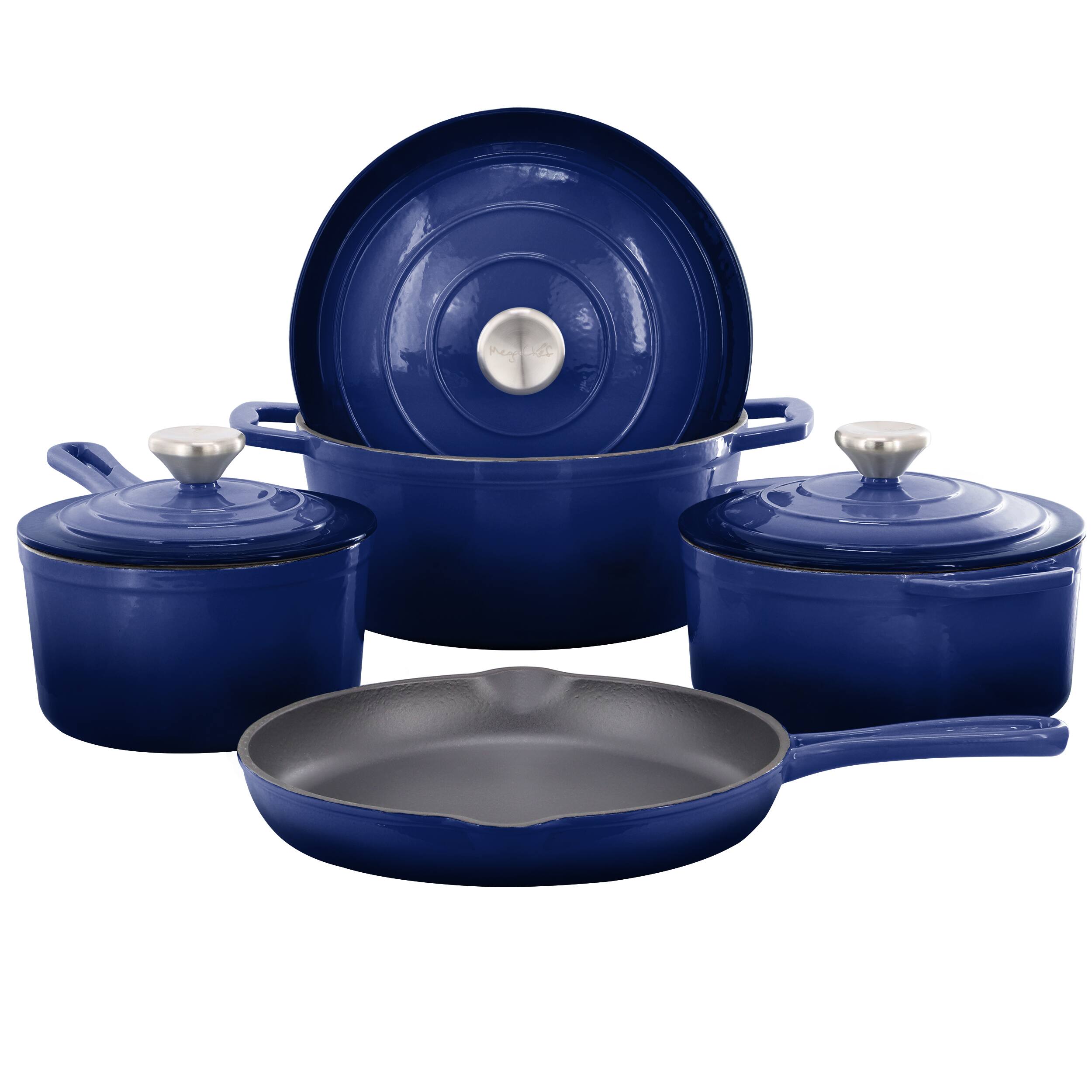 Alt View 7. MegaChef - MegaChef 7 Piece Enameled Cast Iron Cookware Set in Blue - Blue.