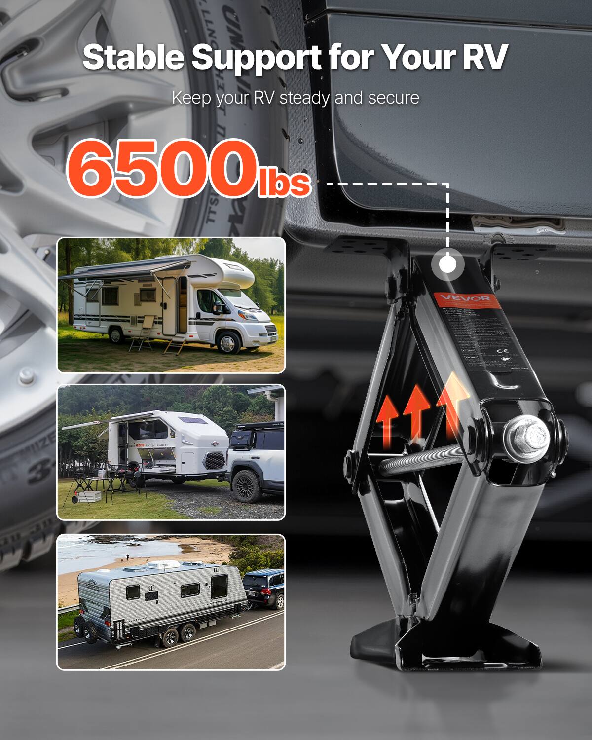 Stable Support for Your RV  
Keep your RV steady and secure  
6500 lbs  
TTS  
VEVOR  
CE