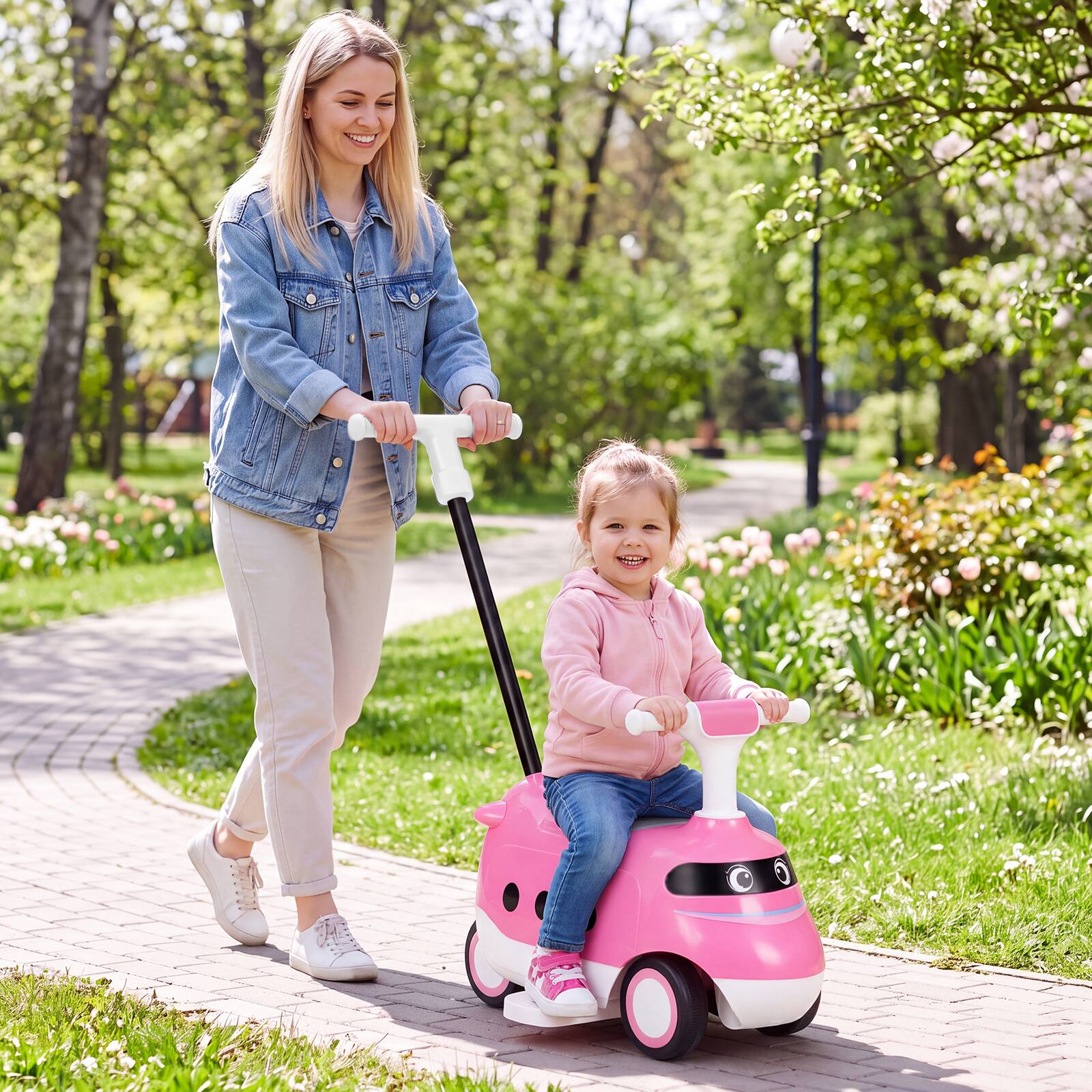 Alt View 1. Costway - Costway 2-in-1 Ride On Push Car with Horn & Under-Seat Storage for Toddlers 3 Years Old - Pink + White.