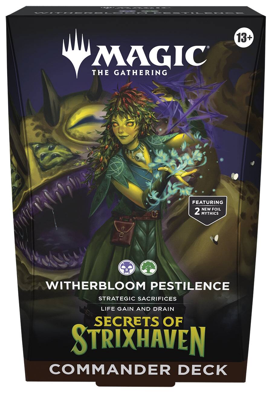 13+ MAGIC THE GATHERING FEATURING NEW FOIL 2 MYTHICS WITHERBLOOM PESTILENCE STRATEGIC SACRIFICES LIFE GAIN AND DRAIN SECRETS OF STRIXHAVEN COMMANDER DECK