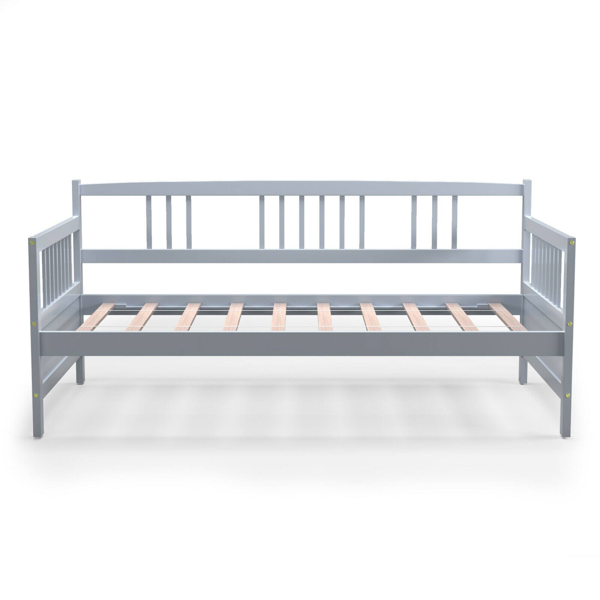 Costway - Twin Size Wooden Slats Daybed Bed Sofa Support Platform Sturdy W/Rails Grey - Gray