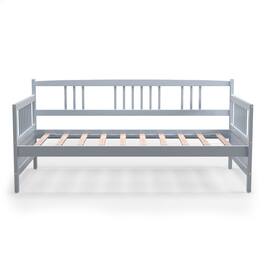 Costway - Twin Size Wooden Slats Daybed Bed Sofa Support Platform Sturdy W/Rails Grey - Gray