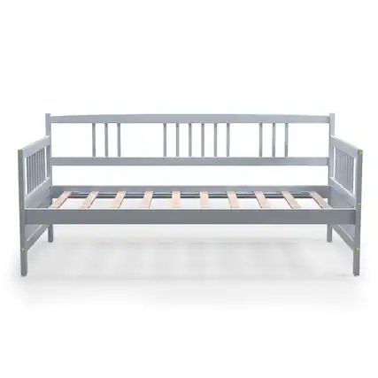 Front. Costway - Costway Twin Size Wooden Slats Daybed Bed Sofa Support Platform Sturdy W/Rails Grey - Grey.