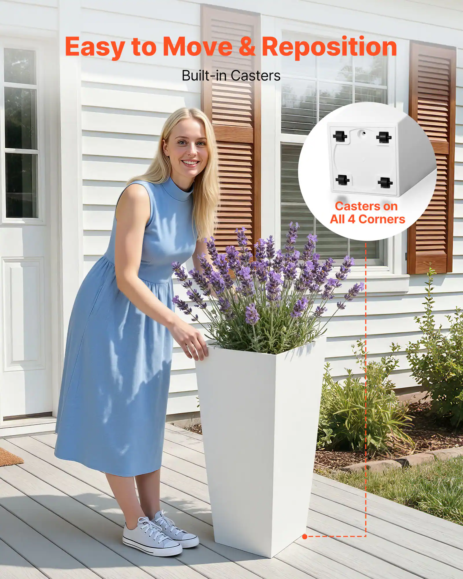 Easy to Move & Reposition  
Built-in Casters  
Casters on All 4 Corners