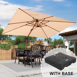 PURPLE LEAF - 9' X 12' Patio Rectangle Outdoor Cantilever Umbrella Windproof Offset Heavy Duty Sun Umbrella with Base for Garden - Beige