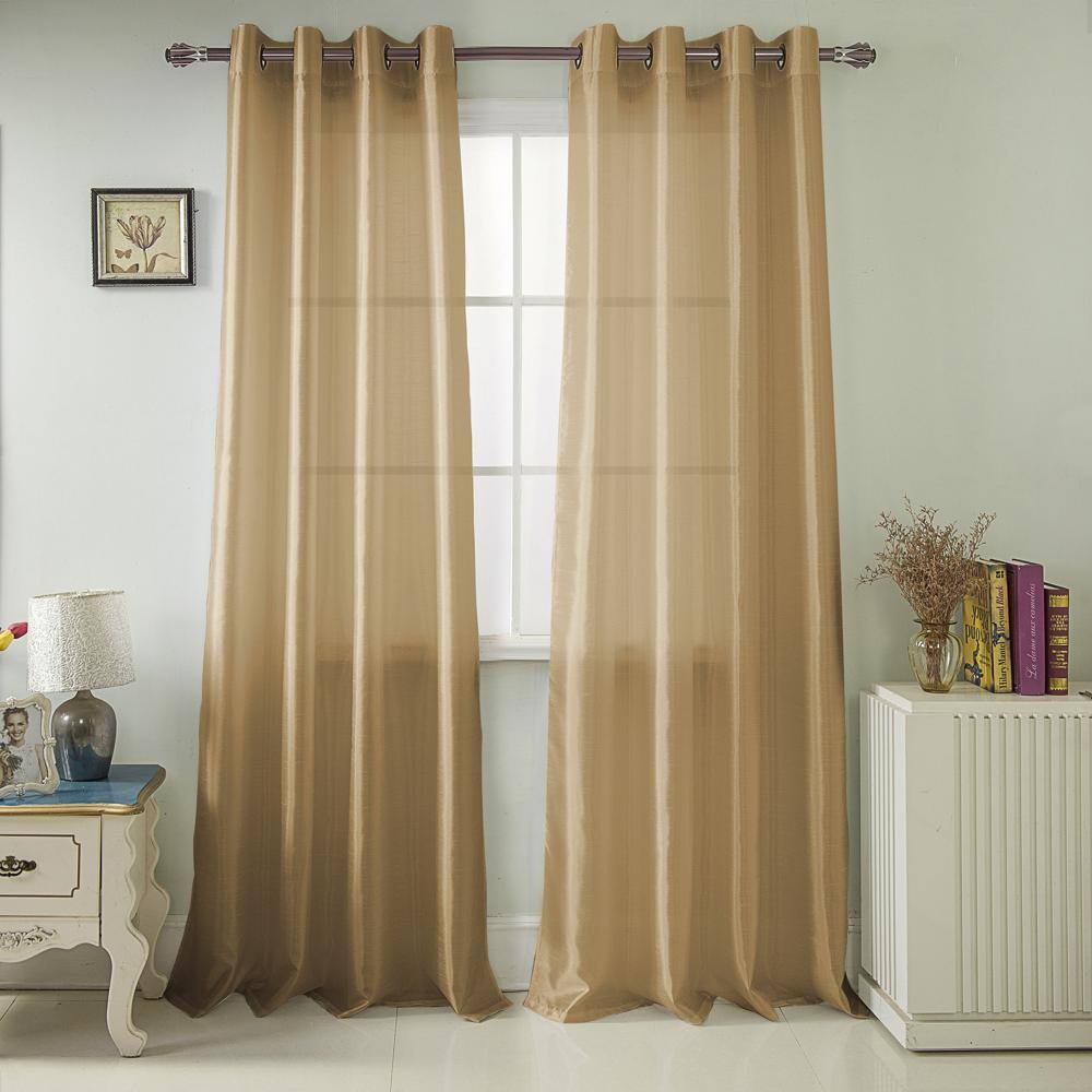 Angle. RT Designers Collection - RT Designers Collection Nancy Faux Silk Grommet Curtain Panel - 54" x 84" in Elegant Gold - Gold.