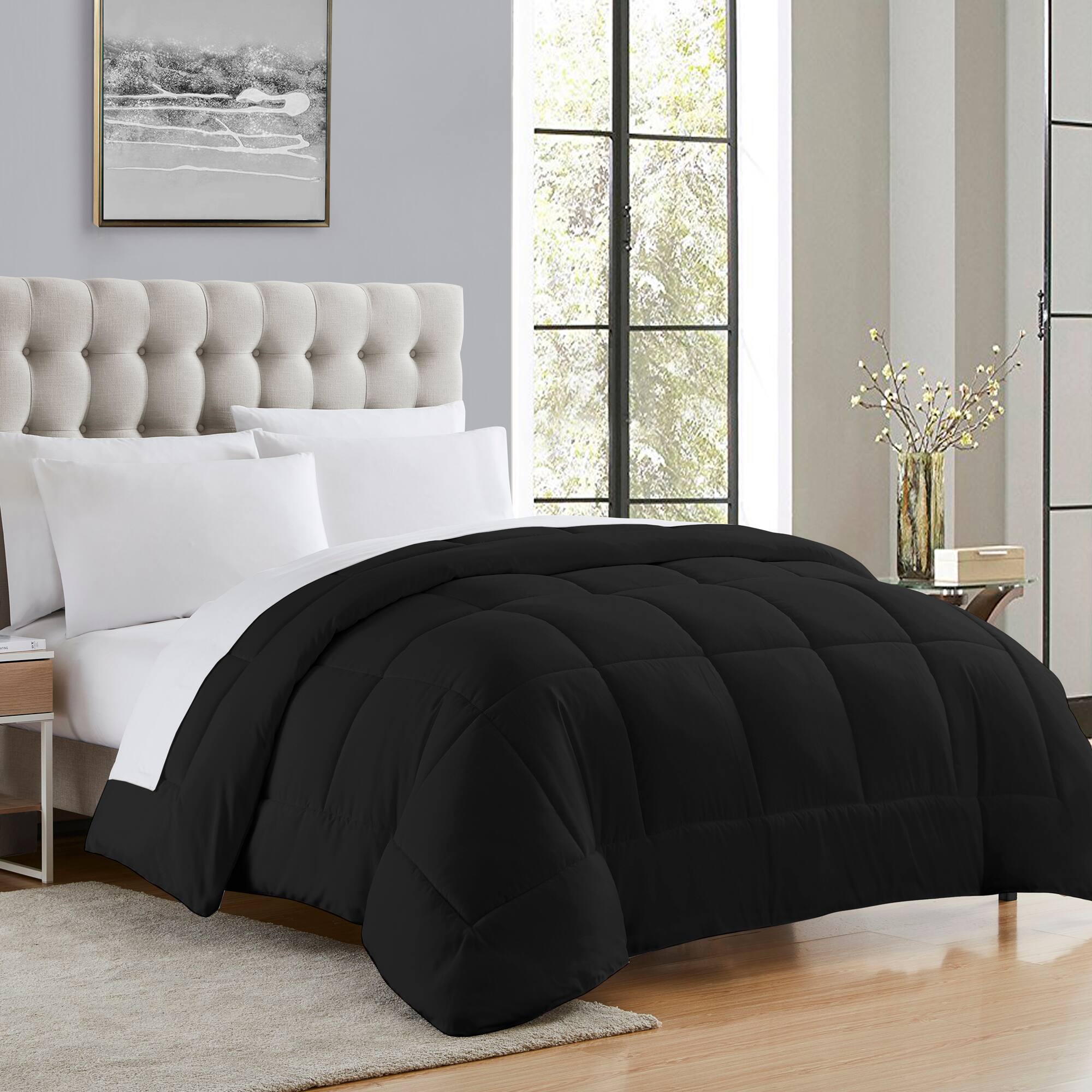 Front. Sweet Home Collection - Down Alternative Reversible All Season Solid Comforter, King - Black.