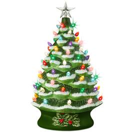 Best Choice Products - 24in X-Large Pre-Lit Ceramic Christmas Tree Decor w/ 74 Multicolor Bulbs, LED Light - Flocked/Green - Frosted w/ Multicolored Lights