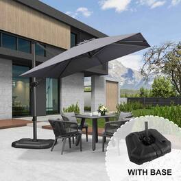 PURPLE LEAF - 9 ft. Square Aluminum Outdoor Patio Cantilever Umbrella Offset 360° Rotation Umbrella with Base for Garden Deck Pool - Light Gray