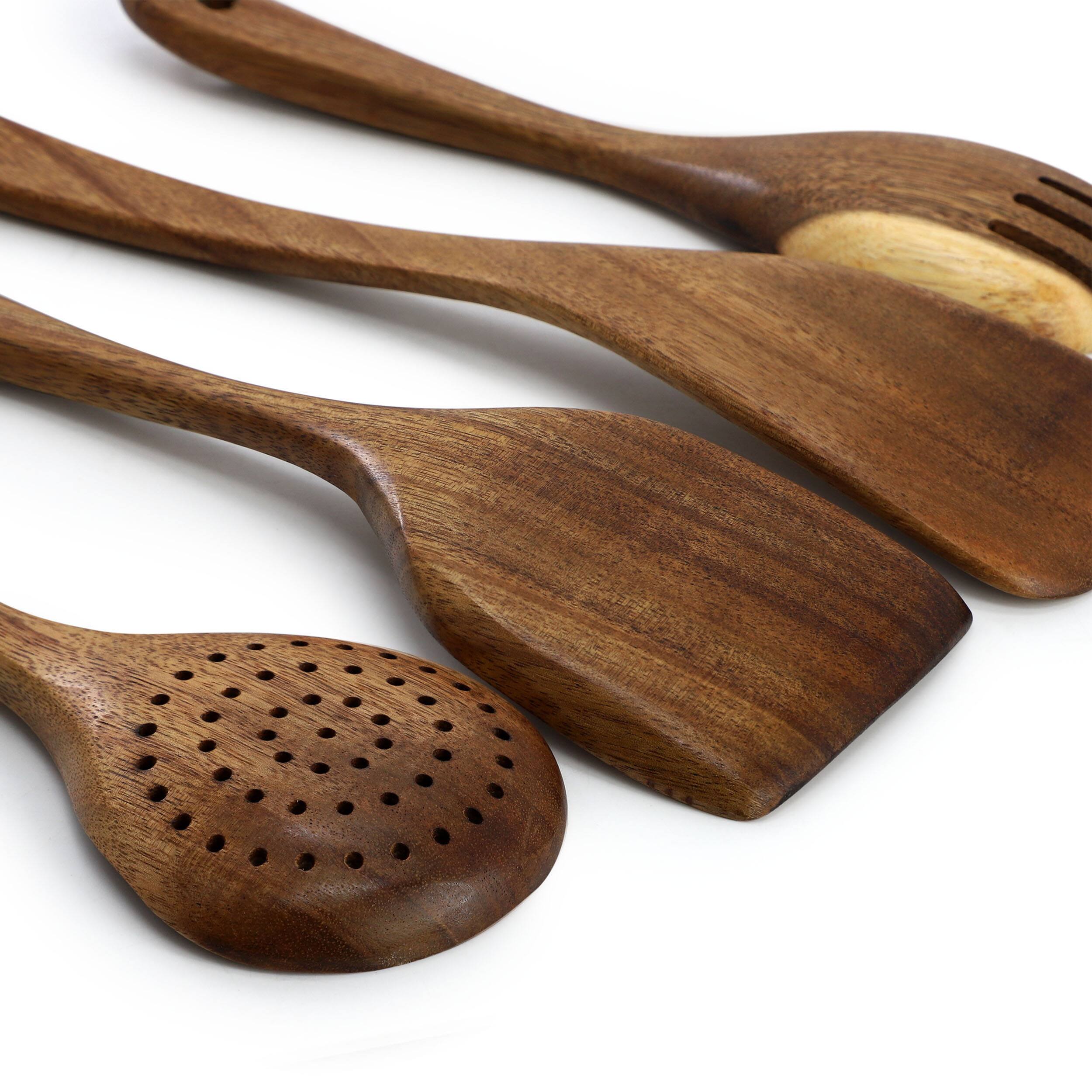 Alt View 4. MegaChef - MegaChef 6 Piece Acacia Wood Kitchen Utensil Set in Dark Brown - Brown.