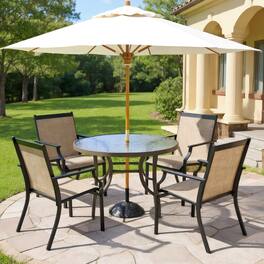 Kadyn - 4 Piece Patio Dining Chairs Large Outdoor Chairs with Breathable Seat and Metal Frame-Coffee, Patio Dining Chairs - Brown