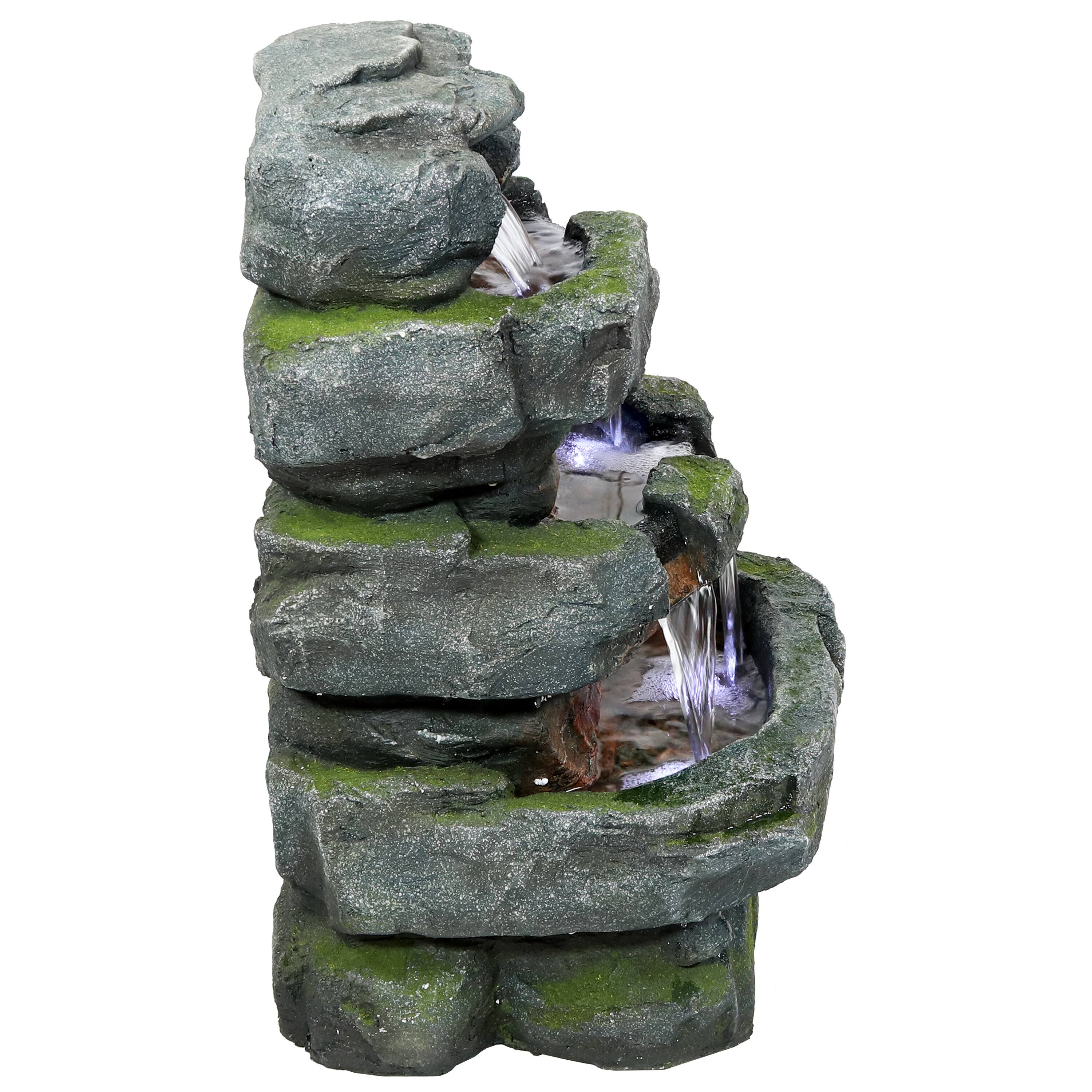 Alt View 8. Sunnydaze - Electric Tiered Stone Waterfall Fountain with LED Lights - 23 in - Light Brown.