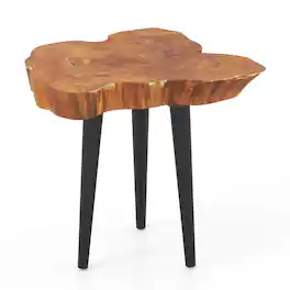 Gymax - Teak Wood End Table Solid Live Edge Outdoor Side Table w/ Irregular Tabletop - Brown