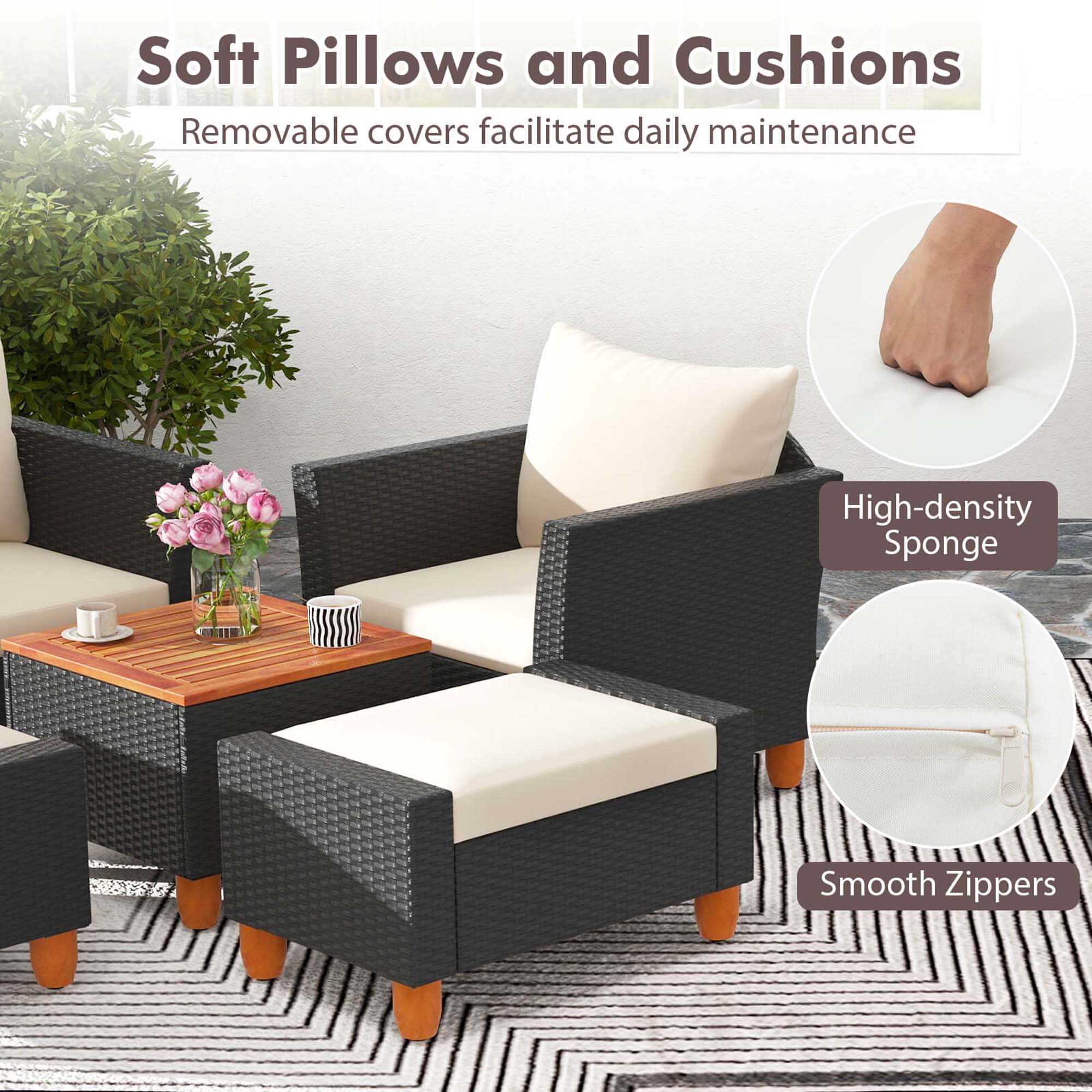 Soft Pillows and Cushions: Removable covers facilitate daily maintenance. High-density Sponge: Smooth Zippers.