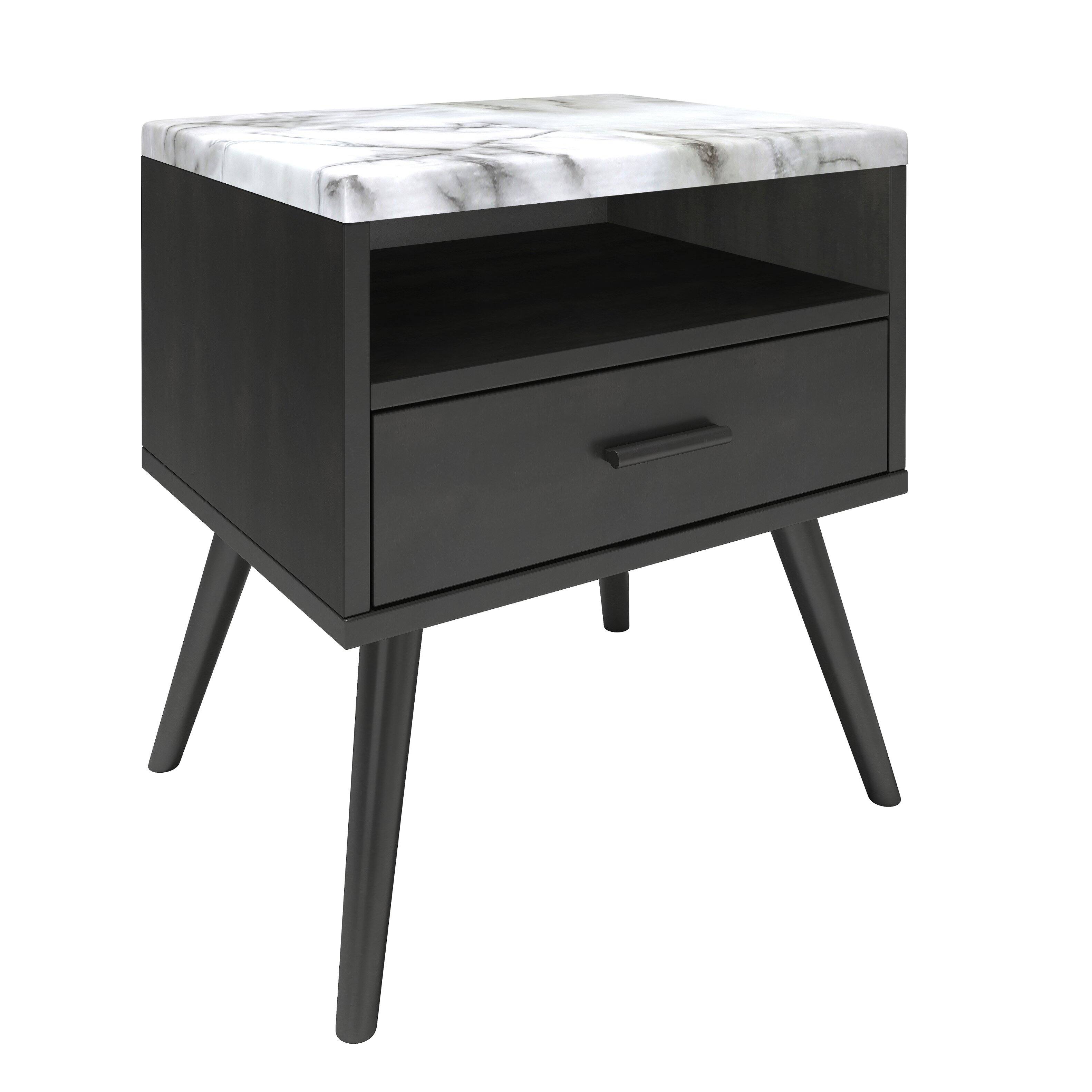 Alt View 2. Boyd Sleep - Boyd Sleep 21.6" Faux Marble Top Marcello Mid Century Nightstand - Black.