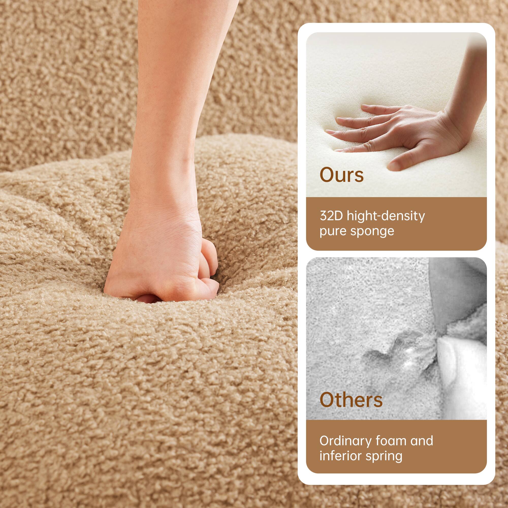 Ours  
32D high-density pure sponge  

Others  
Ordinary foam and inferior spring