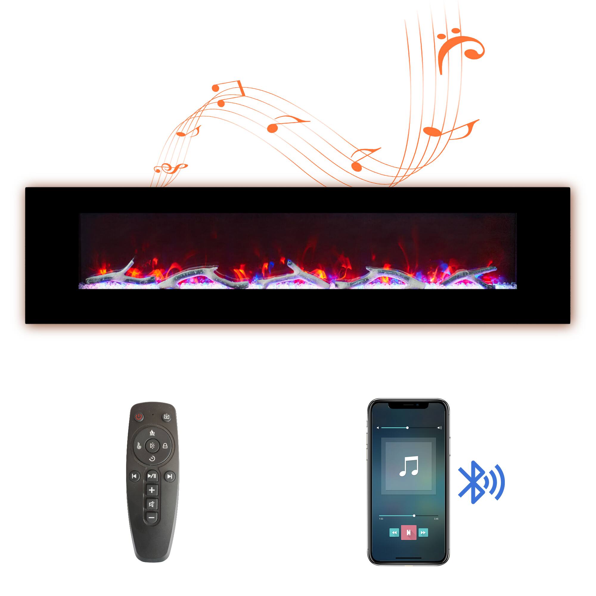 Alt View 1. Mondawe - 72"W Wall-Mounted Electric Fireplace with Bluetooth & USB Speakers - Black.