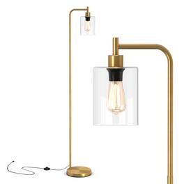 Gymax - Industrial Floor Lamp w/ Hanging Glass Lampshade and Foot Switch Modern - Gold