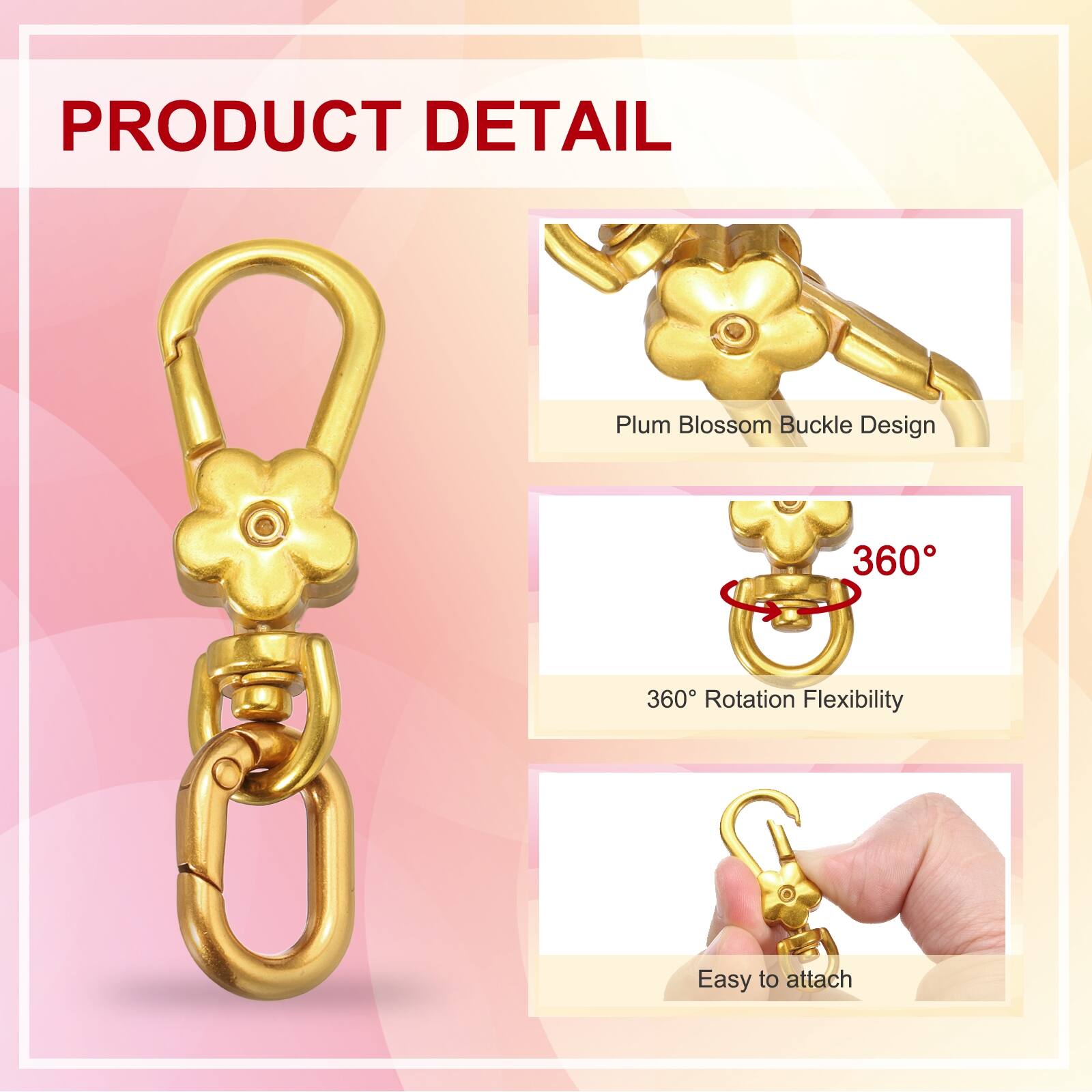 PRODUCT DETAIL

- Plum Blossom Buckle Design
- 360° Rotation Flexibility
- Easy to attach