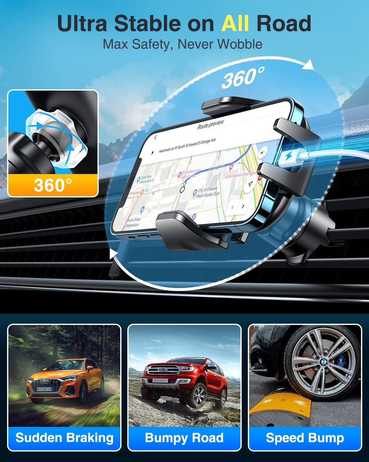 Ultra Stable on All Road  
Max Safety, Never Wobble  

360°  

Sudden Braking  
Bumpy Road  
Speed Bump