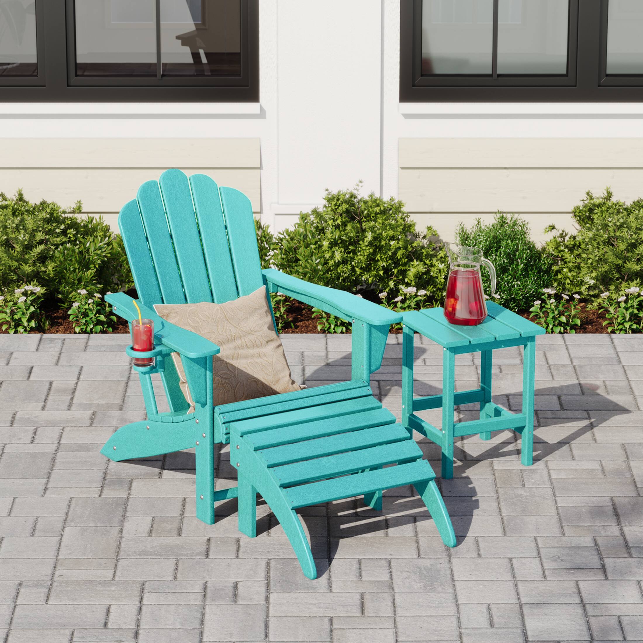 Angle. WestinTrends - WestinTrends Highland 3-Piece Adirondack Chair with Cup Holder and Folding Ottoman and Table Set - Turquoise.